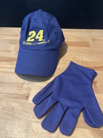 #24 NASCAR Jeff Gordon Blue Hat  Racing Adjustable Hat Cap Navy Kids With Gloves Cover