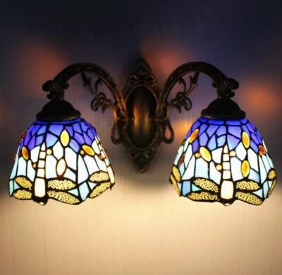 Stained Glass LED Wall Sconce Single Lamp Dragonfly Tiffany Indoors Wall Light - Image 1 of 4