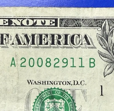 $1 Dollar Bill Birthday Note November 29 2008 Fancy Serial Number Anniversary - Image 1 of 3