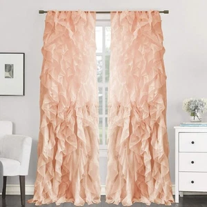 SHRPNL-84-SPCE-2PK Sheer Voile Vertical Ruffled Window Curtain Panel 50" X 84... - Picture 1 of 2