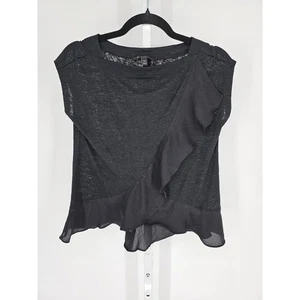 Banana Republic Womens Sz XS Short Sleeve Ruffled Front Blouse Solid Black - Picture 1 of 4