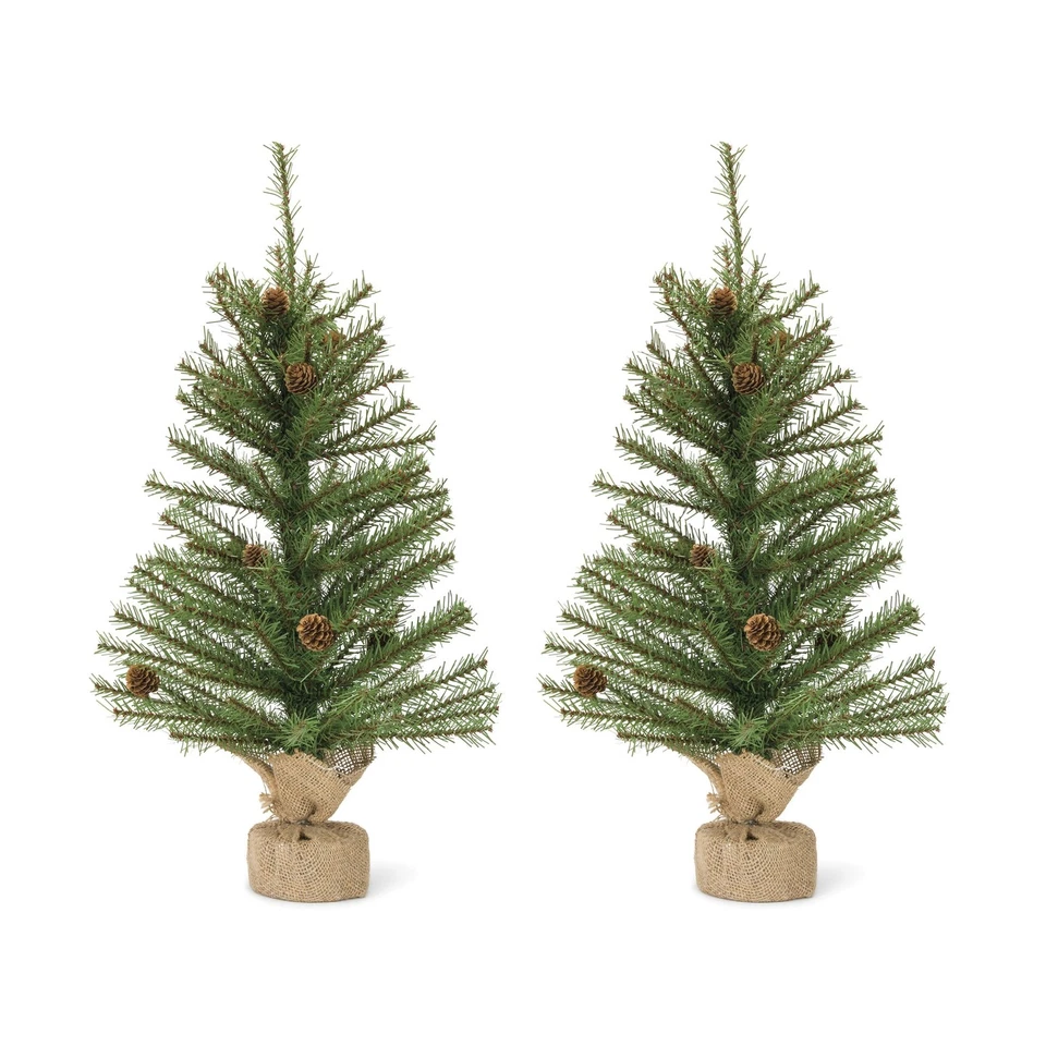 Melrose Mini Pine Tree with Burlap Bag Base and Pinecone Accents (Set of 2) - Image 1 of 2