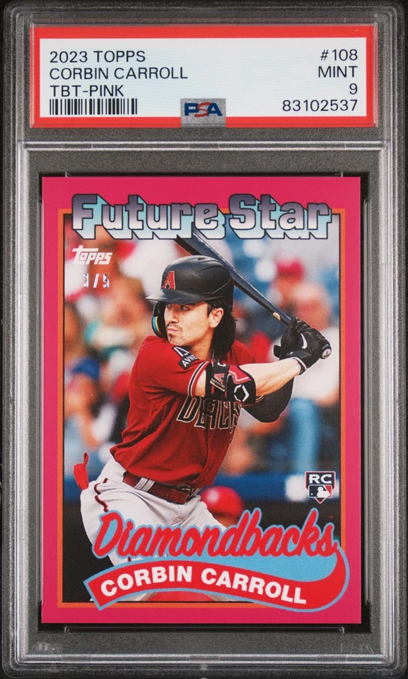 PSA 10 GEM-MT Corbin Carroll 2023 Topps Throwback #108 Rookie Card Pink SP #/5 - Image 1 of 1