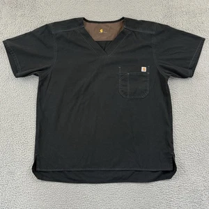 Carhartt Scrub Shirt Mens Large Black Ripstop Medical Utility Loose Short Sleeve - Picture 1 of 10