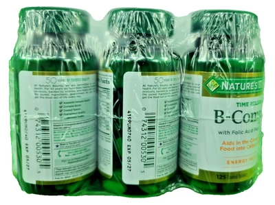 Pacote com 3 Complexo Nature's Bounty B com Vitamina C e Ácido Fólico 125 Novo Selado - Imagem 1 de 3