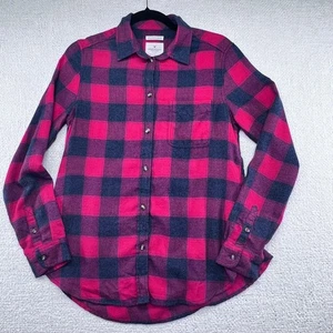 American Eagle Outfitters Red & Gray Plaid Boyfriend Fit Flannel Shirt Size S - Picture 1 of 14