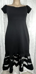 De colección B. Elegante Vestido Negro Mangas Forradas Busto Espalda Cremallera Malla Volantes Dobladillo Talla 10 - Imagen 1 de 9