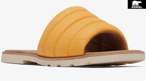 SANDALIA DESLIZABLE SOREL ELLA II ACOLCHADA PUFF AMARILLO RAYO CUERO. Nuevo en caja. TALLA 8,5M - Imagen 1 de 14