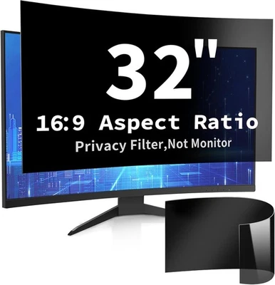 32in Privacy Screen Filter Curved Monitor Anti-Glare Blue Light DEJIMAX - £79.99 - Image 1 of 4