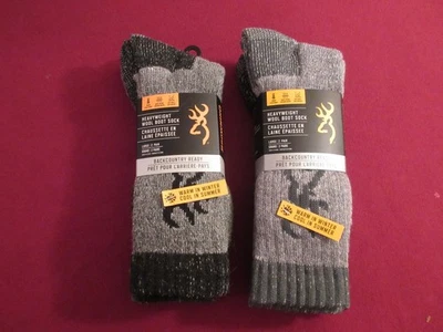 BROWNING Heavyweight Wool Boot Socks Mens LARGE 4 Pair Gray/Black Outdoor Hiking - Image 1 of 4