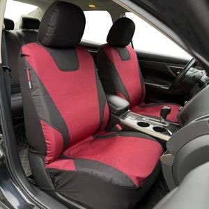 Wine Red & Black Canvas Front Car Seat Covers For Chevy Aveo - Picture 1 of 6