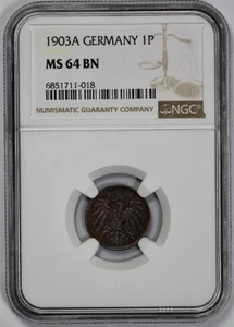 1903-A Germany 1P Pfennig NGC MS 64 BN - Picture 1 of 4