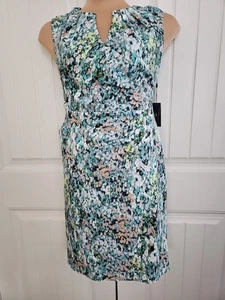Adrianna Papel Dress Sz 14 Watercolor Floral Print Sleeveless Gathered Side - Picture 1 of 13