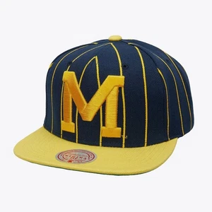 Mitchell & Ness Michigan Wolverines Team Pin Azul Marino/Amarillo Ajustable Snapback Sombrero - Imagen 1 de 4