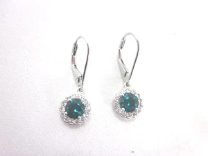 STERLING SILVER WOMEN'S ROUND CREATED EMERALD,WHITE SAPPHIRE EARRINGS,(6X6mm) - Picture 1 of 3