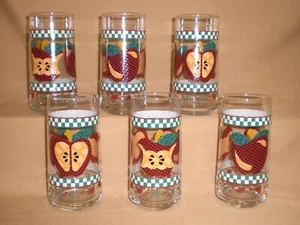 VTG "A IS FOR APPLE" GLASSES - MARKED "CRISA" ON THE BOTTOM - 14 OZ - SET OF 6 - Picture 1 of 8