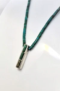 Indianer Türkis Anhänger Halskette fein 2 mm Heishi Sterlingsilber - Bild 1 von 9