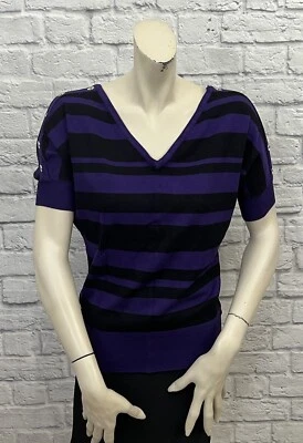 GUESS SUÉTER MUJER MORADO Y NEGRO RAYAS MANGA CORTA TALLA M Foto 1 de 4