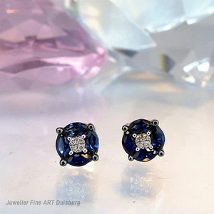 Pendientes En 585 Wg - 8 Zafiros 0,74 CT Diamantes 0,02 Qt. Tw / Si Nuevo - Imagen 1 de 5