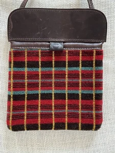Vintage Leather & Plaid Crossbody Purse Bag Small Trad Preppy Schoolgirl - Picture 1 of 7