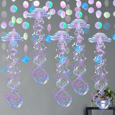 10 peças de água-viva iridescente glitter pendurado para decorações de festa debaixo do mar - Imagem 1 de 4