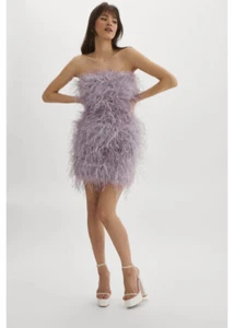 LAMARQUE x REVOLVE Triana Mini Dress Lilac Purple Feathers M NWT $695 - Picture 1 of 11
