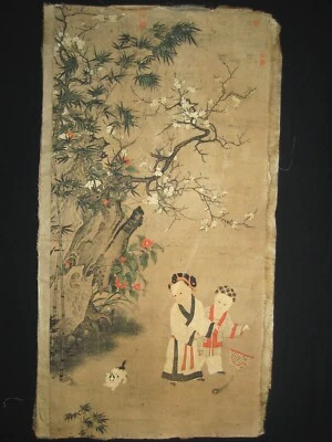 古老的中国古董绘画卷轴关于米饭纸 苏汉禅 — 第 1/4 张图片