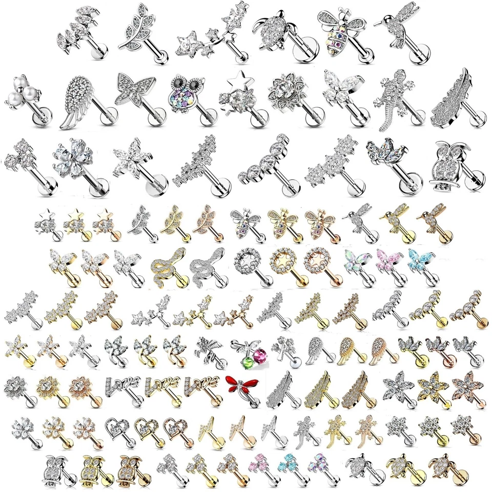 Tragus Helix Cartilage Earring * Flat Disc Back Labret * Crystal Upper Ear Stud - Image 1 of 1