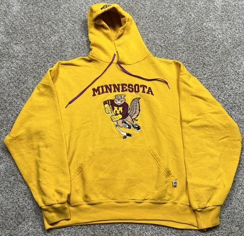 Russell Athletic Minnesota Gophers Yellow Hoodie Embroidered Adult Size Large Cover