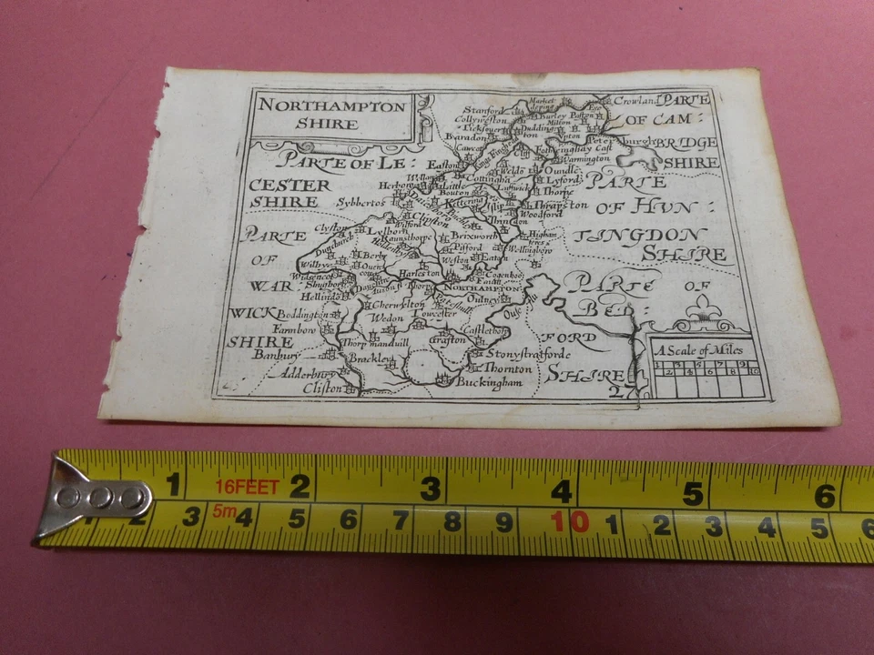 100% ORIGINAL NORTHAMPTONSHIRE  MAP BY VAN DEN KEERE MINI JOHN SPEED C1646 VGC - Image 1 of 1
