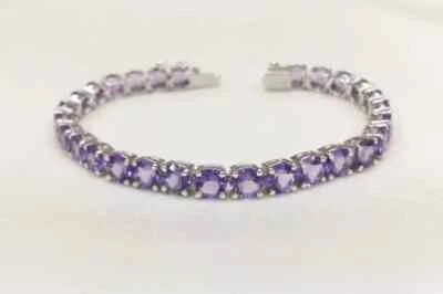 Brazalete Tenis 7.5" 5Ct Redondo Laboratorio Creado Amatista Púrpura Chapado en Oro Blanco 14k Foto 1 de 4