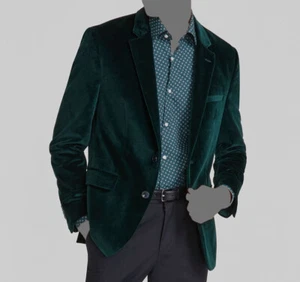 Hugo Boss Men's Green Velvet Modern Two-Button Sport Coat Jacket Suit Size 42L - Picture 1 of 2