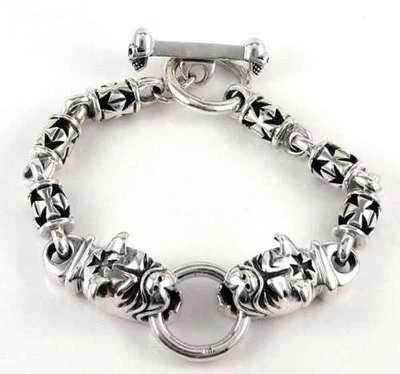 BULLDOG CROSS SOLID 925 STERLING SILVER MENS CHAIN BRACELET NEW BIKER GOTHIC - Image 1 of 4