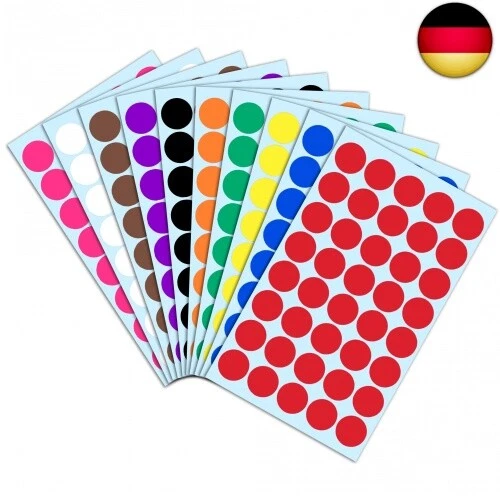 TOWNSTIX 2000 Stück, 20mm Runde Punktaufkleber Klebepunkte Etiketten Markierungspunkte -