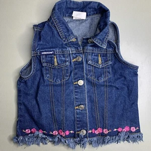 Jordache Floral Denim Vest Girls Sz M(7/8) Button Up Embroidered Raw Frayed Hems - Picture 1 of 5