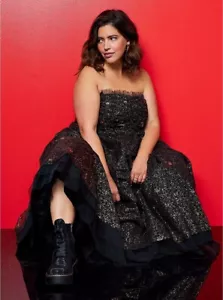 Vestido Torrid Betsey Johnson Tul Negro Dorado Sin Tirantes Nuevo con Etiquetas Nuevo 14X - Imagen 1 de 9