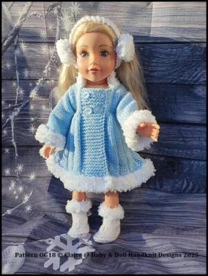 CLAIRE'S BABY & DOLL HANDKNIT DESIGNS KNITTING PATTERN OG18 FOR 18" FASHION DOLL, FITS AMERICAN GIRL & OUR GENERATION