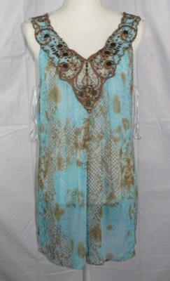 Mushka by Sienna Rose Women's MEDIUM Embroidered Studded Sheer Sleeveless Top Foto 1 de 4