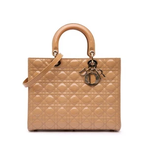 Authenticated Dior Large Patent Cannage Lady Dior Brown Beige Leather Satchel - Picture 1 of 10