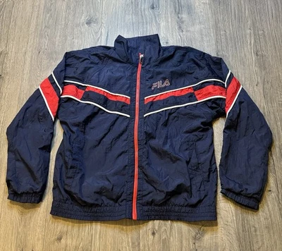 VTG FILA Windbreaker Jacket Mens Large Navy Red White Retro 90’s Track Zip Up - Image 1 of 4