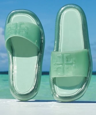 $188 Tory Burch Sea Wind Mint Green Bubble Jelly Sandálias Slides Praia Tamanho 9 Excelente Estado Usado - Imagem 1 de 4