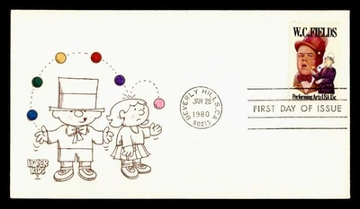 DR WHO 1980 FDC W.C. FIELDS PERFORMING ART KOVER KIDS HAND COLORED CACHE M58423 - Image 1 of 2