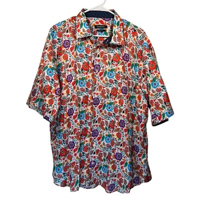 BUGATCHI XXL Floral Print Short Sleeve Shirt Colorful Button Down - Image 1 of 4