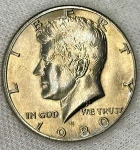 1980 D Mint Mark Circulated Some Detail Kennedy Half Dollar - Picture 1 of 4
