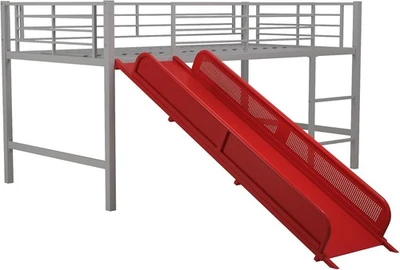 Cama tipo loft DHP Junior Twin de metal con tobogán, doble multifuncional, rojo plateado  Foto 1 de 4