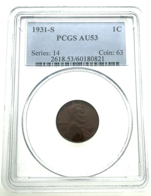 1931-S 1C Lincoln Cent Graded by PCGS as AU53 About Uncirculated - Image 1 of 4