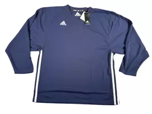 Adidas Blank Jersey Mens Medium Navy Blue Hockey Jersey Long Sleeve V Neck Logo - Picture 1 of 12