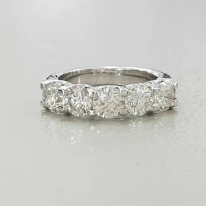 2.1ct Round Cut Moissanite Five Stone Women Wedding Band 14k White Gold Plated - Picture 1 of 4