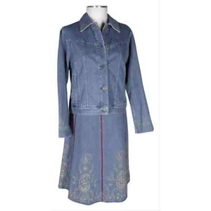 Liz Claiborne Gr. 8 Petite Jeans Denim bestickt Jacke Rock Anzug - Bild 1 von 10