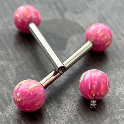PAR de anillos de pezón de bolas de ópalo roscadas internamente de 5 mm con barras de acero de 9/16" Foto 1 de 4